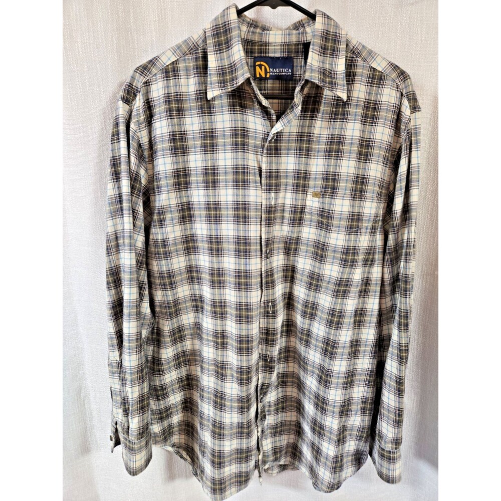 Nautica Button Front Long Sleeve Shirt Plaid 100% Cotton Pre Owned Medium